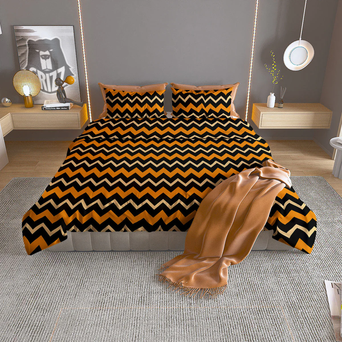 Zigzag Halloween Print Pattern Duvet Cover Bedding Set