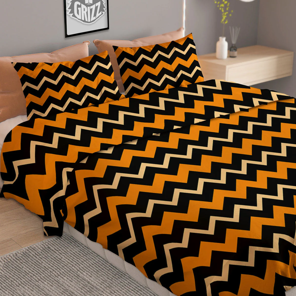 Zigzag Halloween Print Pattern Duvet Cover Bedding Set - Image 2