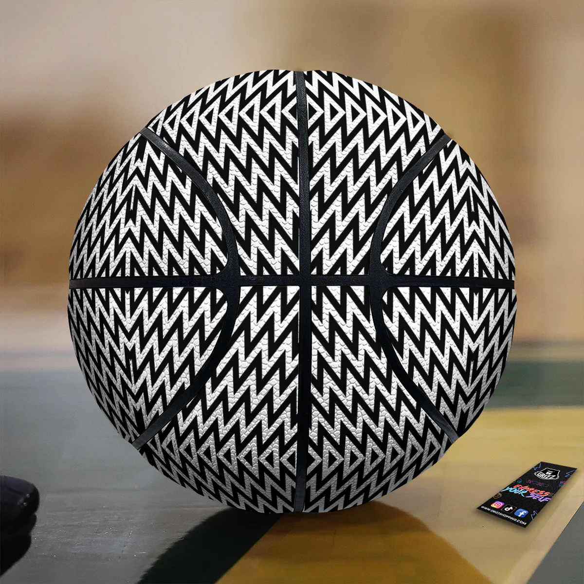 Zigzag Lines Black Print Pattern Basketball
