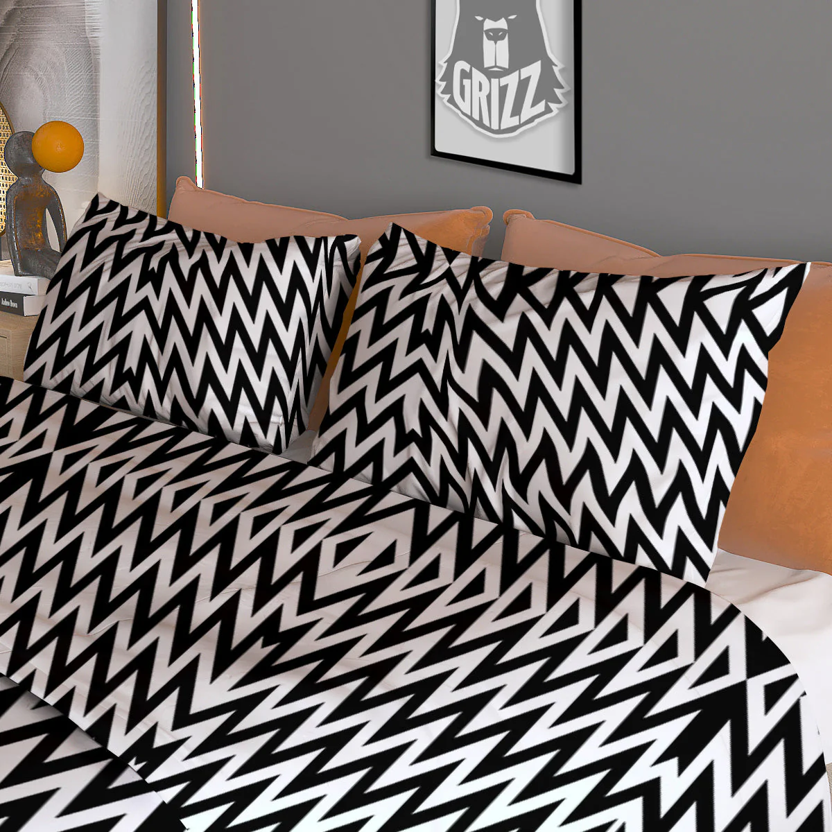 Zigzag Lines Black Print Pattern Duvet Cover Bedding Set - Image 3