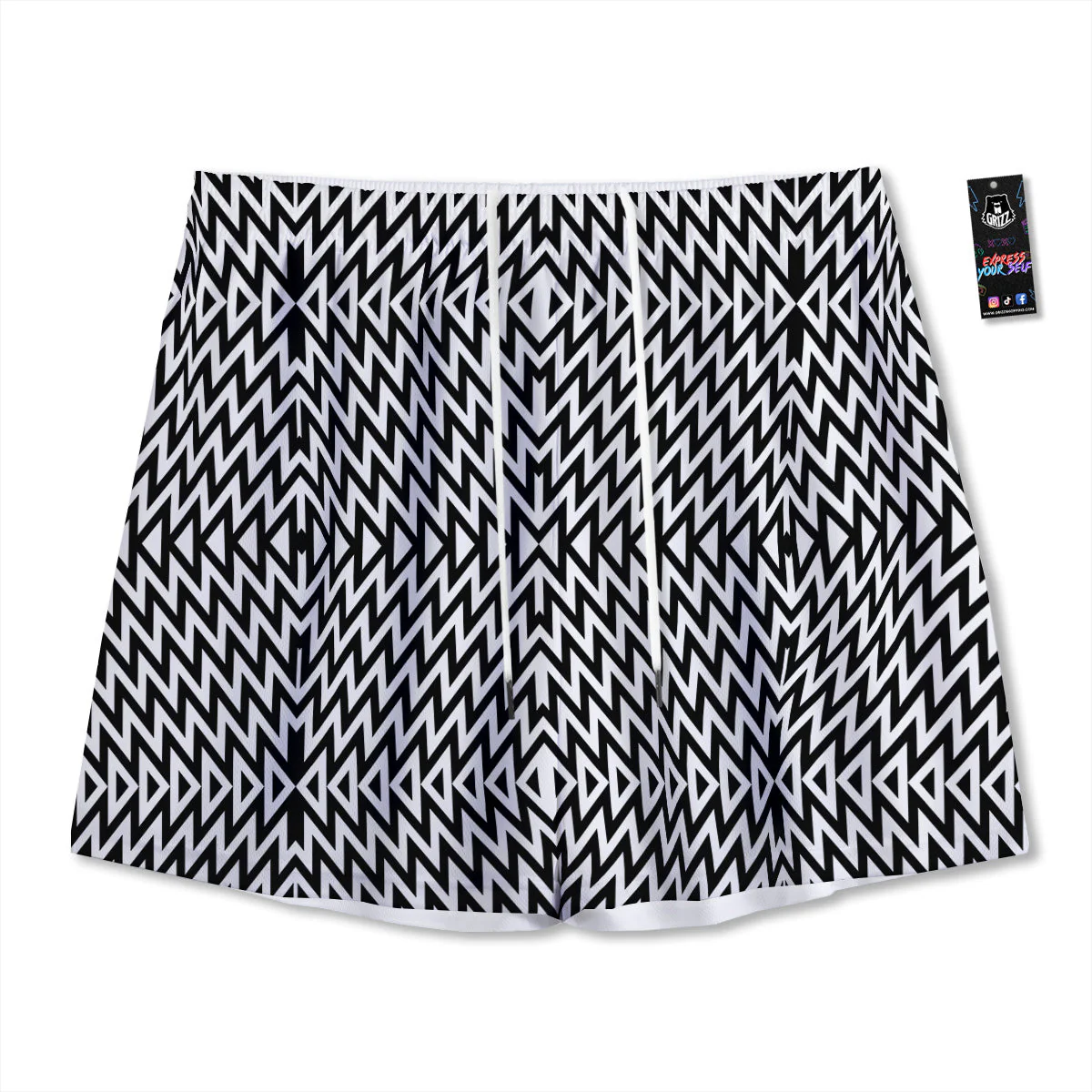 Zigzag Lines Black Print Pattern Mesh Shorts