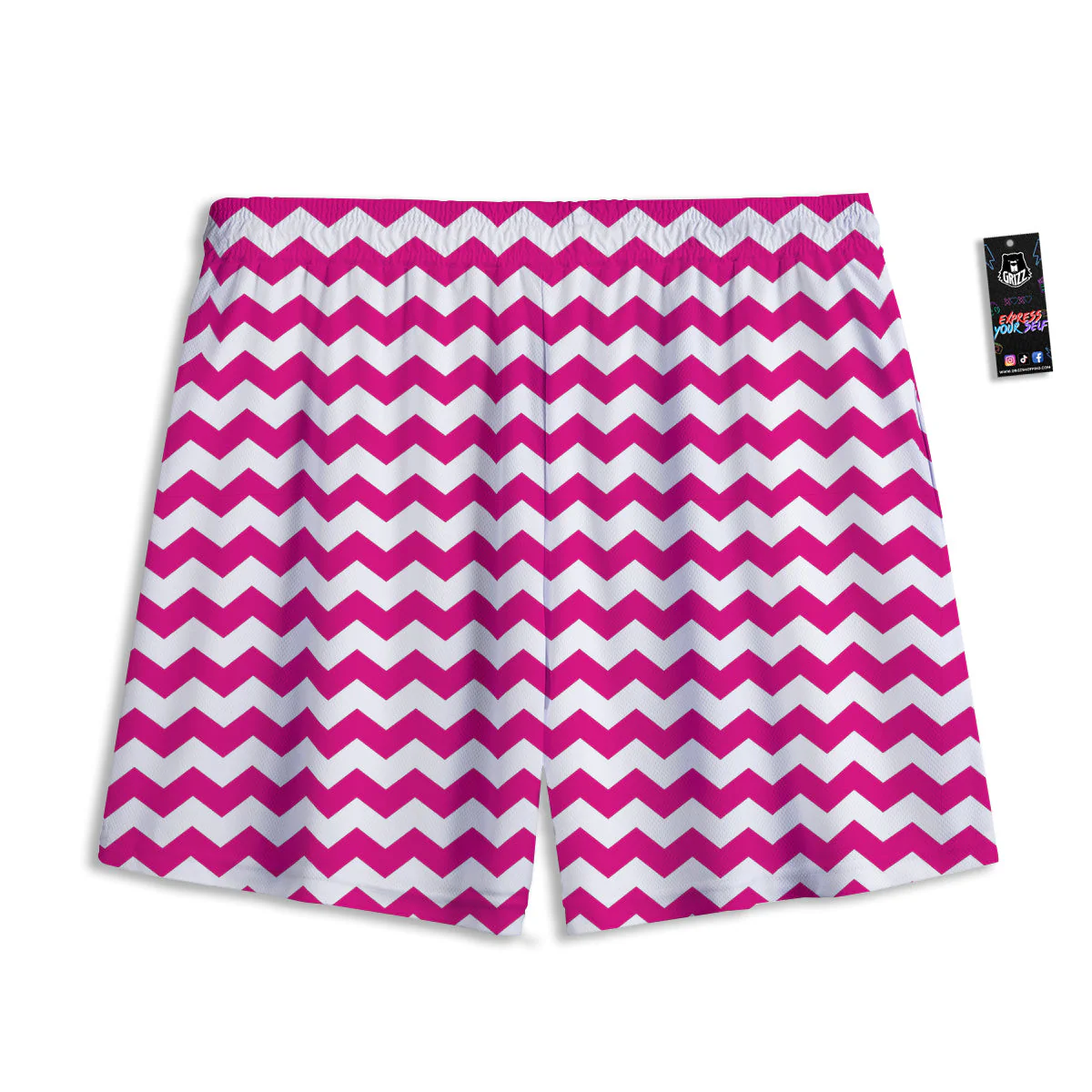 Zigzag Pink And White Print Pattern Mesh Shorts - Image 2