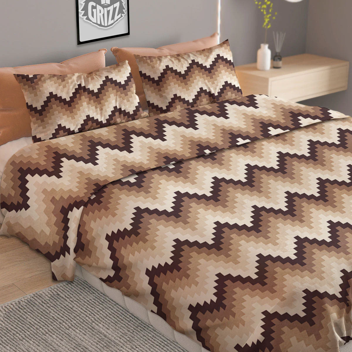 Zigzag Pixel Print Pattern Duvet Cover Bedding Set - Image 2