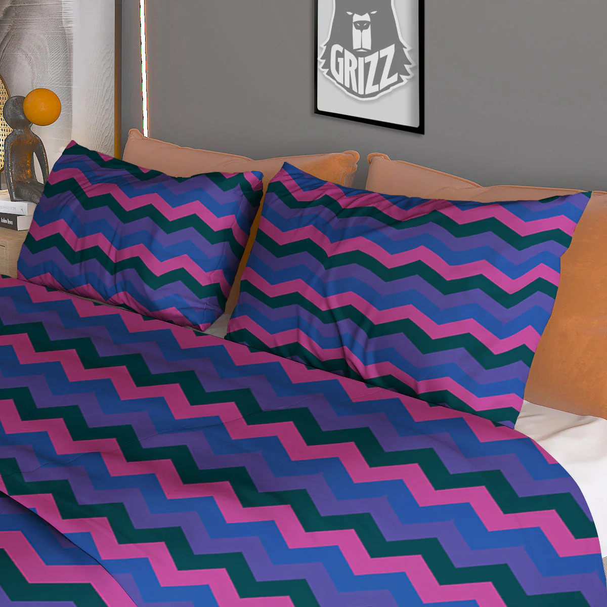 Zigzag Purple And Blue Print Pattern Duvet Cover Bedding Set - Image 3