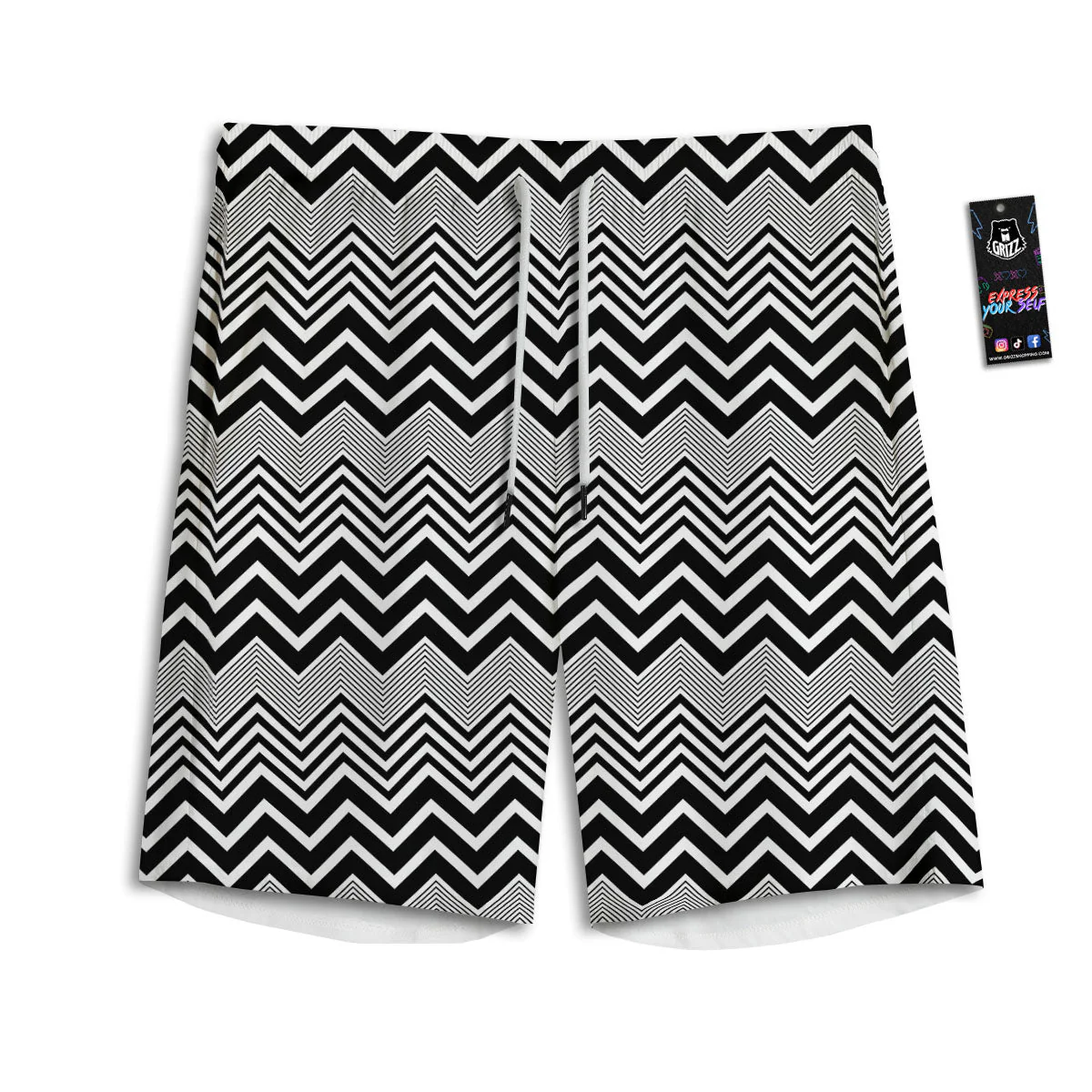 Zigzag White And Black Print Pattern Men's Athletic Shorts