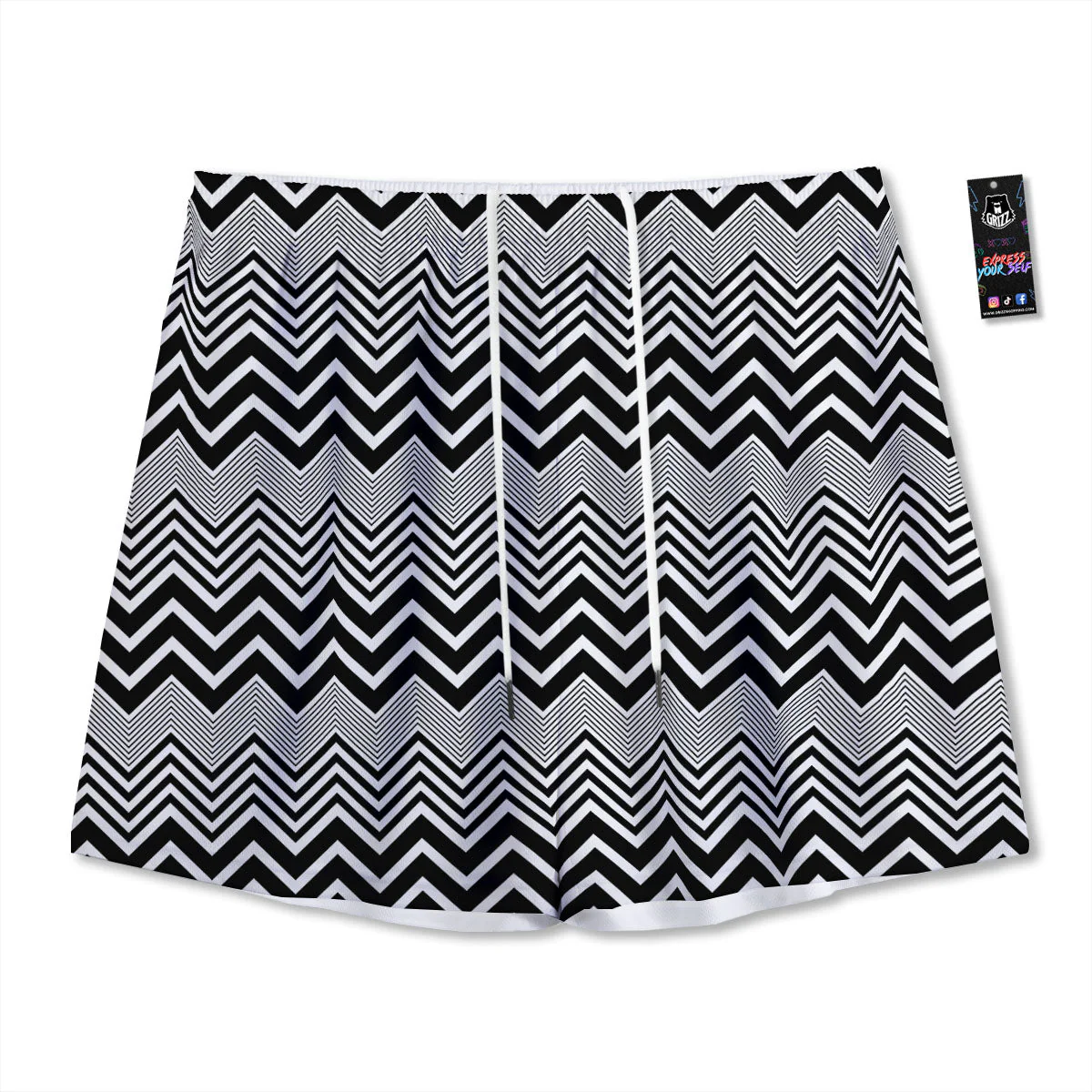 Zigzag White And Black Print Pattern Mesh Shorts