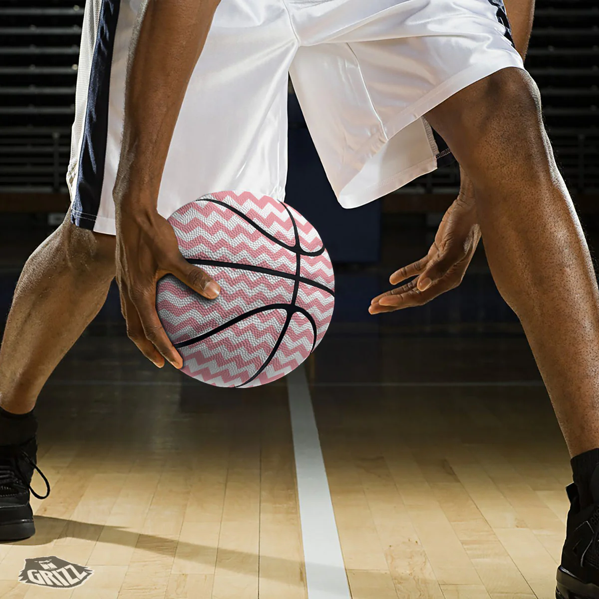 Zigzag White And Pink Print Pattern Basketball - Image 3
