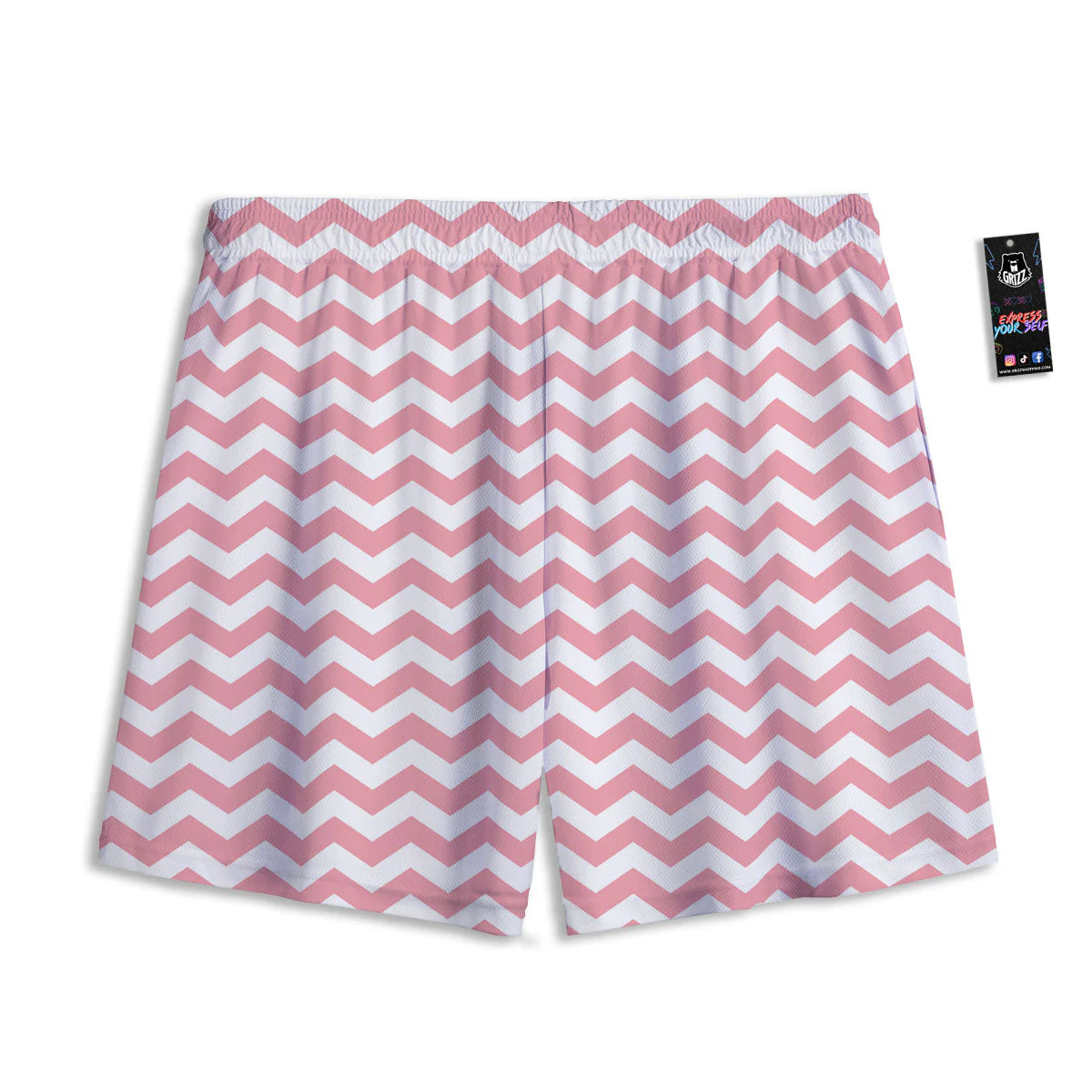 Zigzag White And Pink Print Pattern Mesh Shorts - Image 2