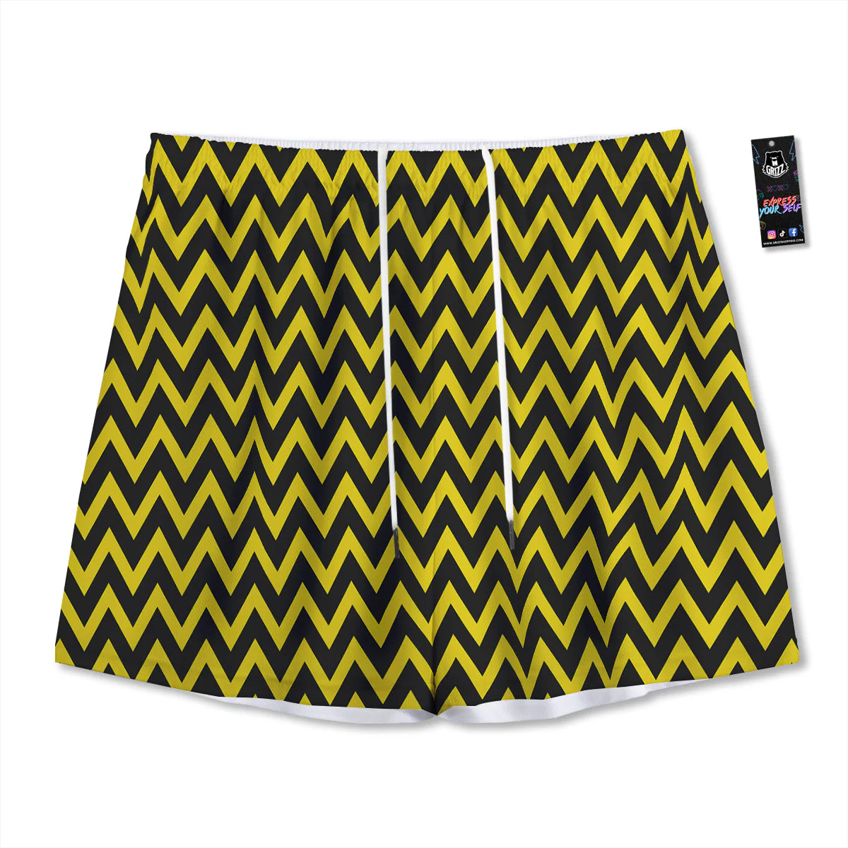 Zigzag Yellow And Black Print Pattern Mesh Shorts