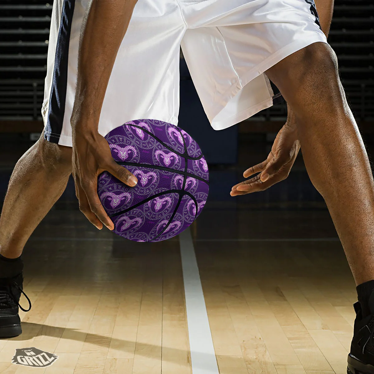 Zodiac Aries Purple Print Pattern Basketball - Image 3