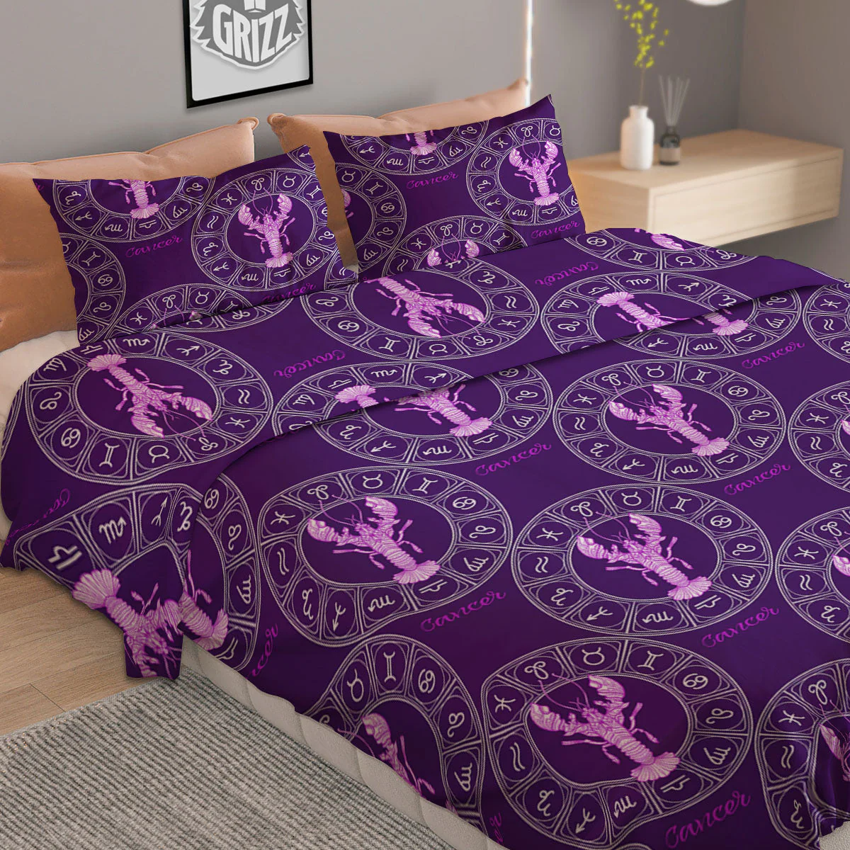 Zodiac Cancer Purple Print Pattern Duvet Cover Bedding Set - Image 2