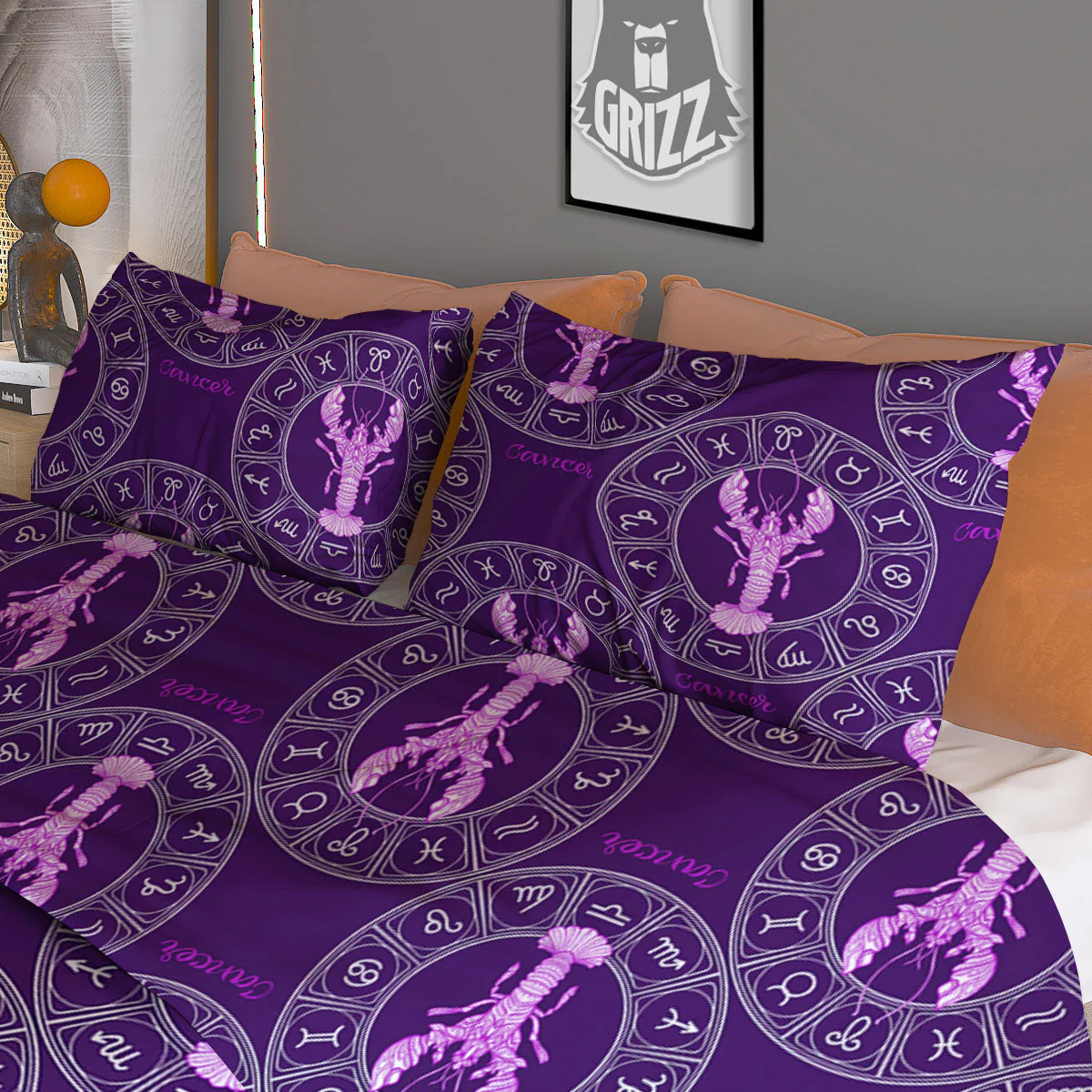 Zodiac Cancer Purple Print Pattern Duvet Cover Bedding Set - Image 3