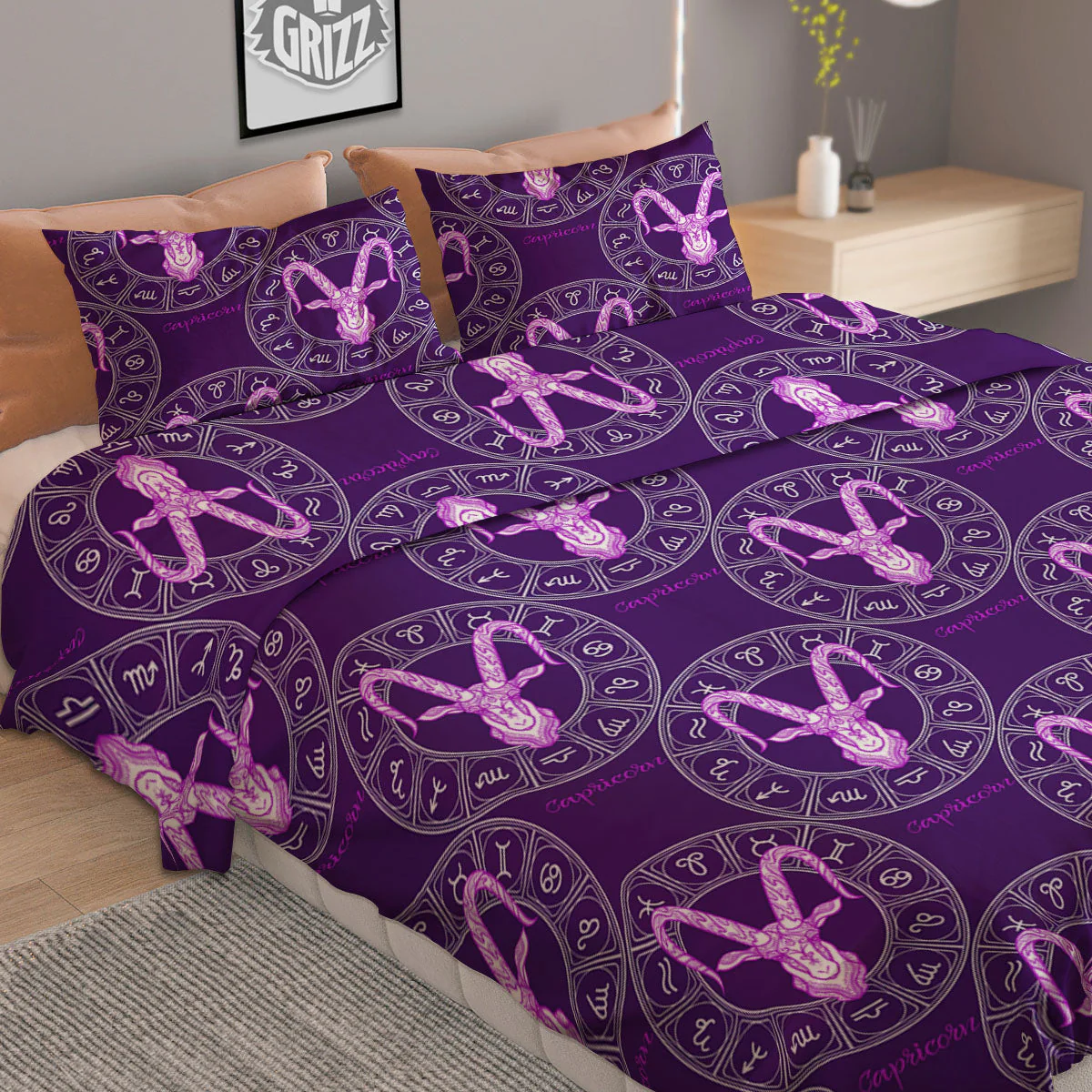 Zodiac Capricorn Purple Print Pattern Duvet Cover Bedding Set - Image 2