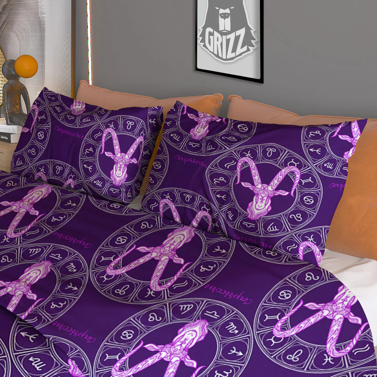 Zodiac Capricorn Purple Print Pattern Duvet Cover Bedding Set - Image 3