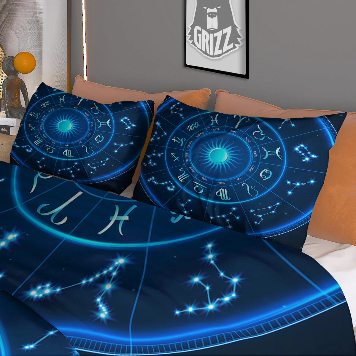 Zodiac Circle Blue Light Print Duvet Cover Bedding Set - Image 3
