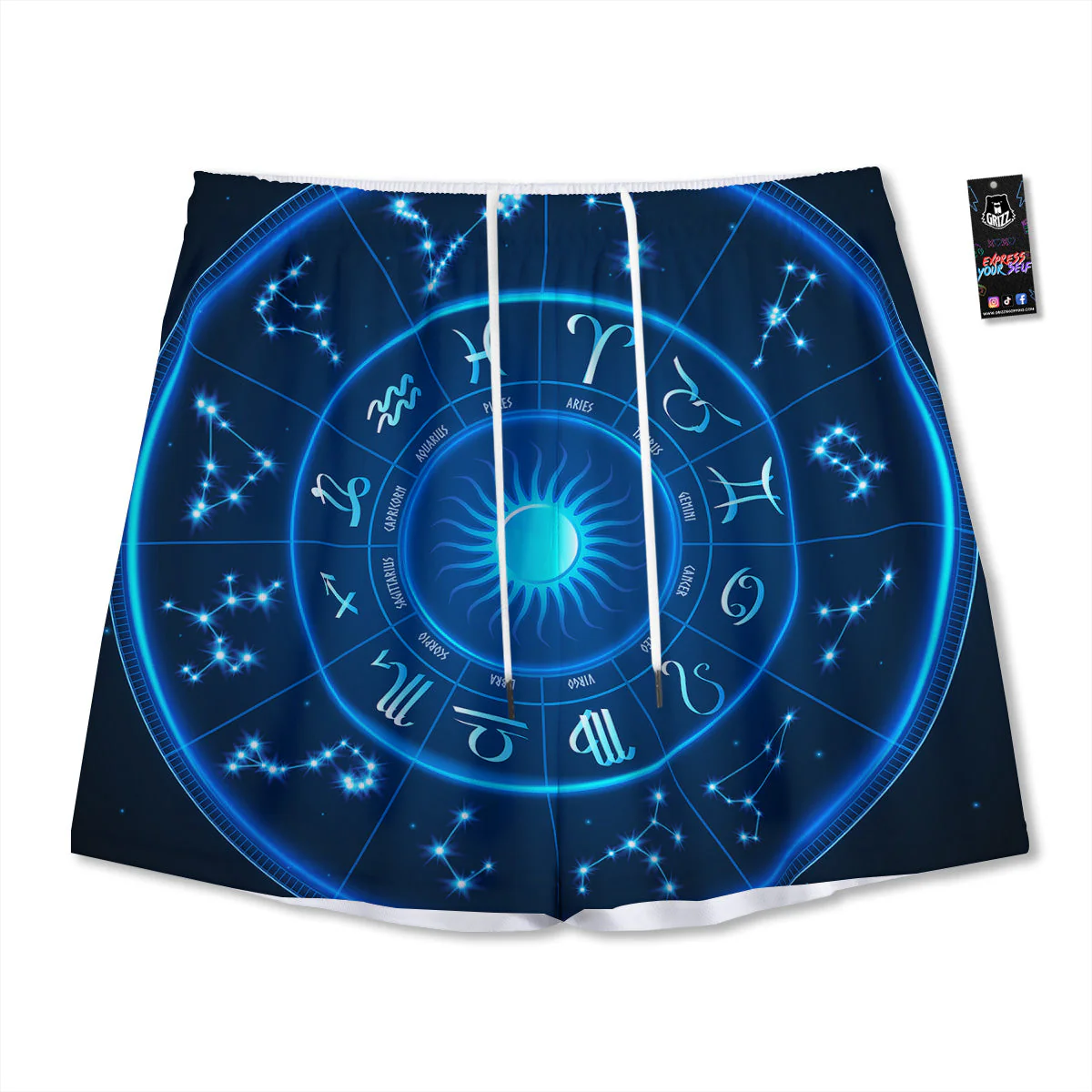 Zodiac Circle Blue Light Print Mesh Shorts