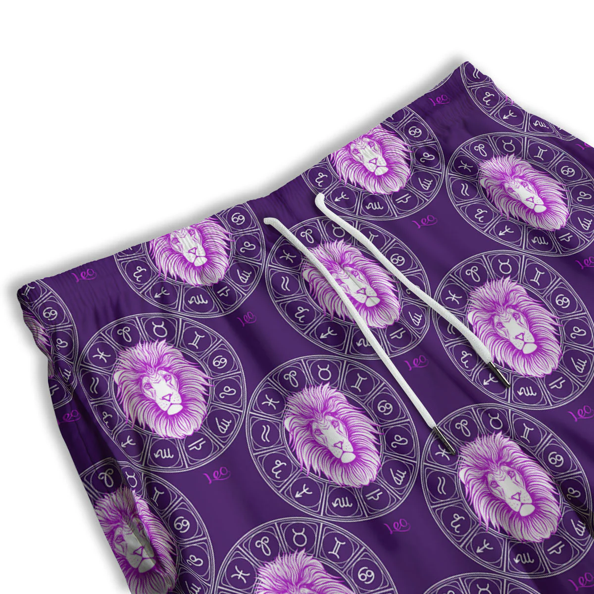 Zodiac Leo Purple Print Pattern Men's Athletic Shorts - Image 3