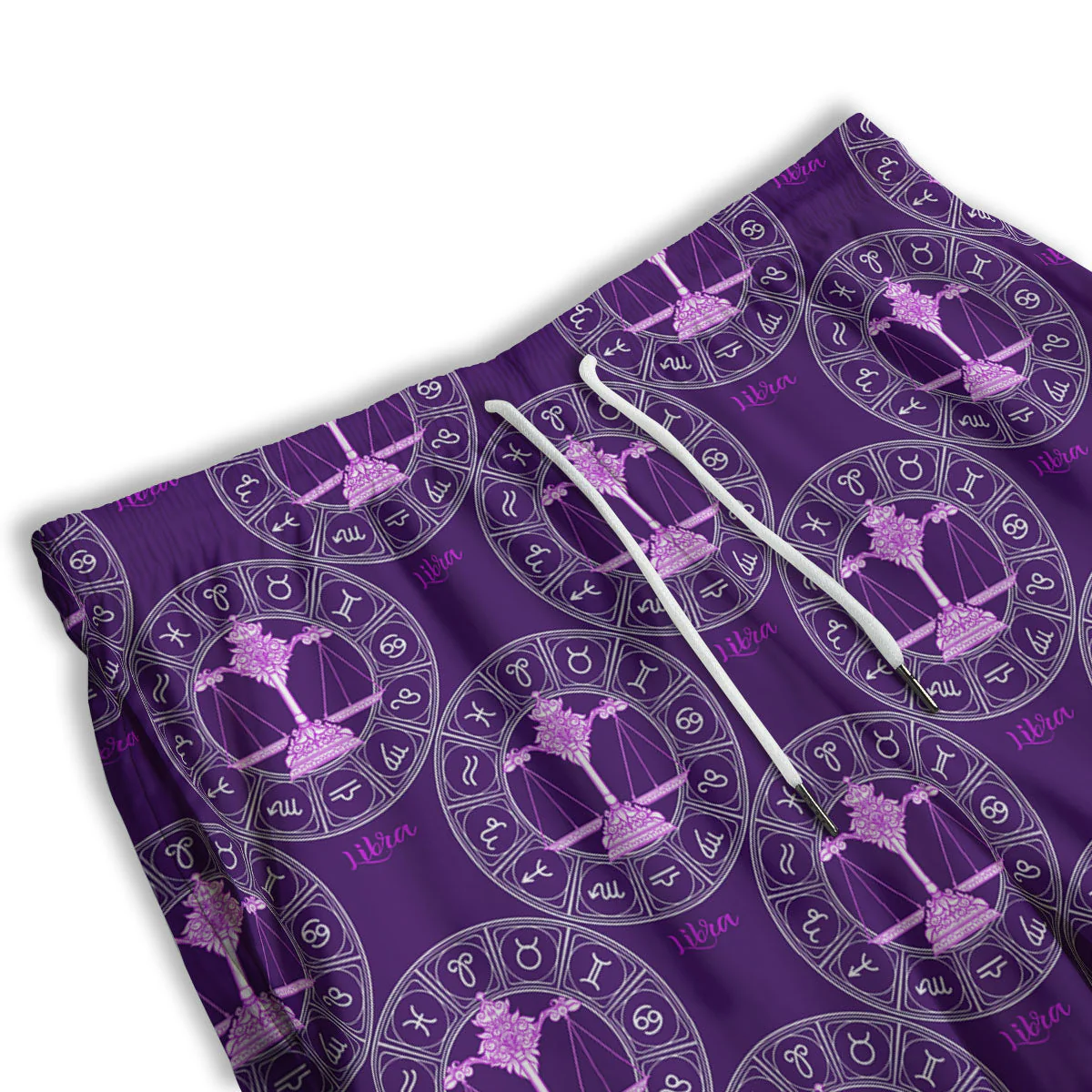 Zodiac Libra Purple Print Pattern Men's Athletic Shorts - Image 3