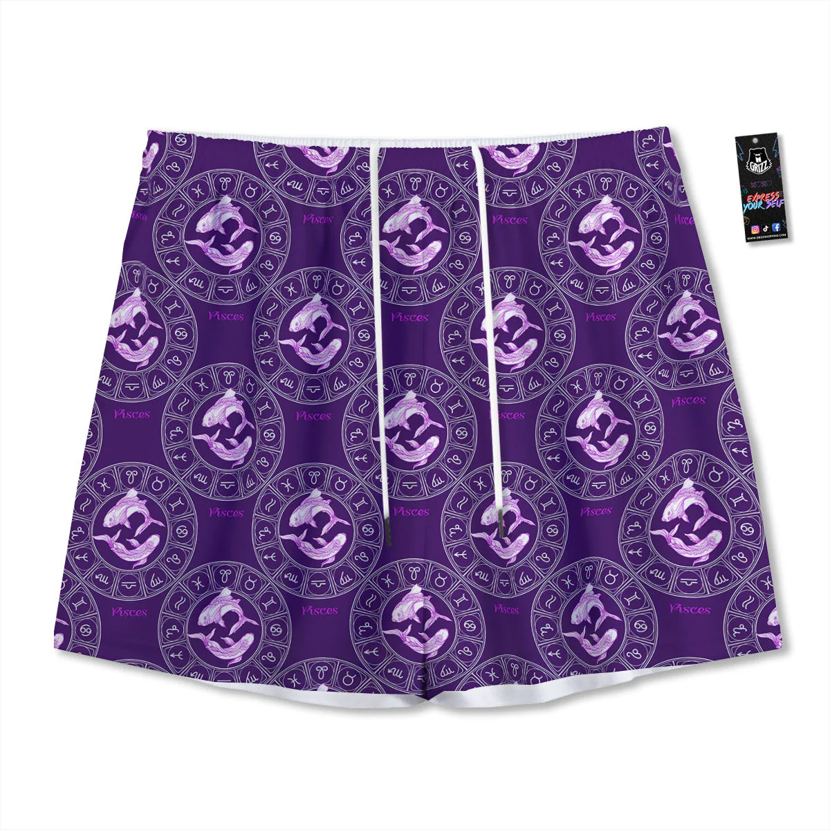 Zodiac Pisces Purple Print Pattern Mesh Shorts