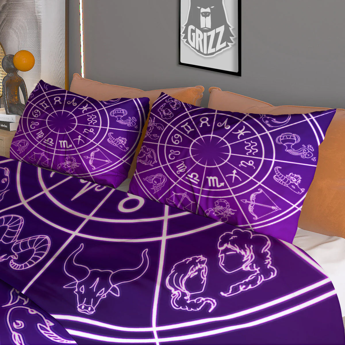 Zodiac Purple And White Signs Print Duvet Cover Bedding Set - Image 3