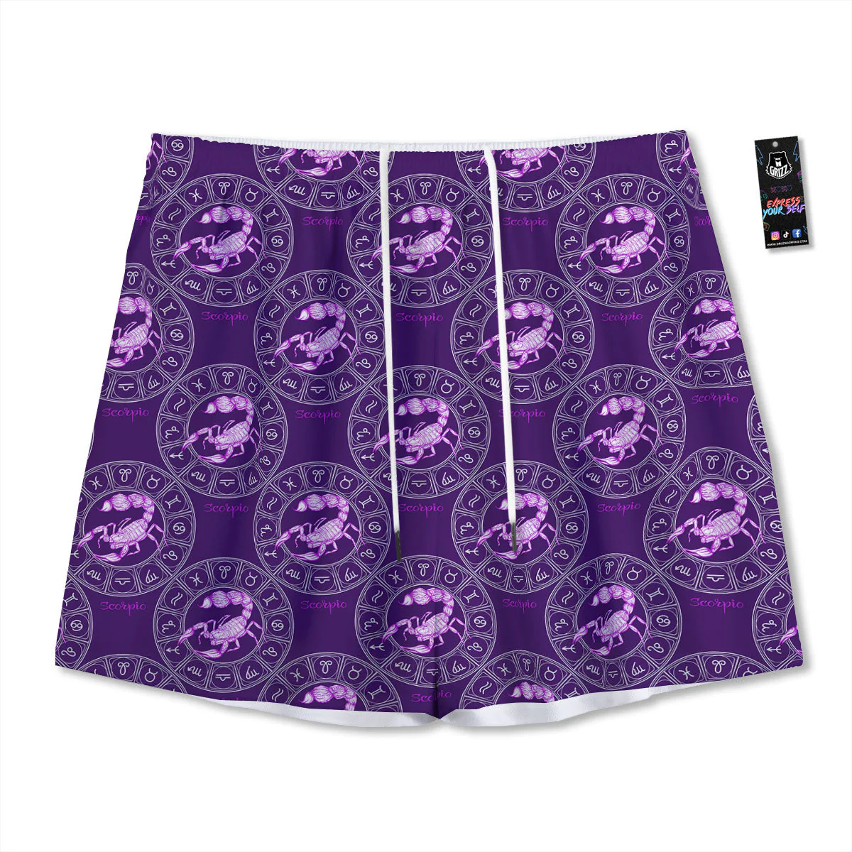 Zodiac Scorpio Purple Print Pattern Mesh Shorts