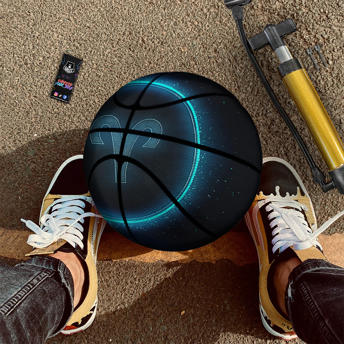Zodiac Sign Blue Aries Print Basketball - Image 3