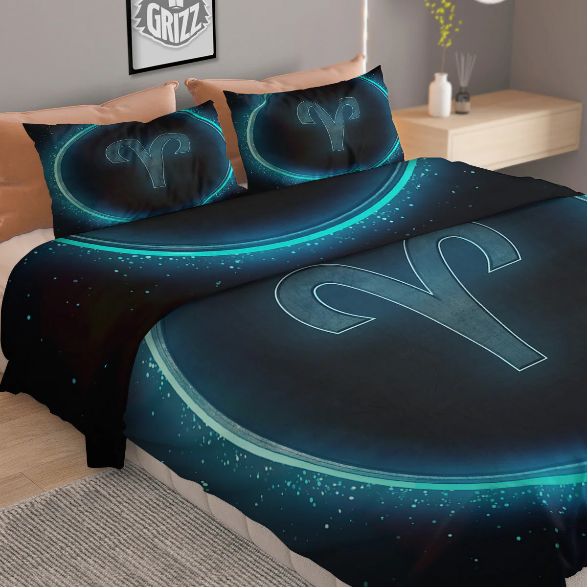 Zodiac Sign Blue Aries Print Duvet Cover Bedding Set - Image 2