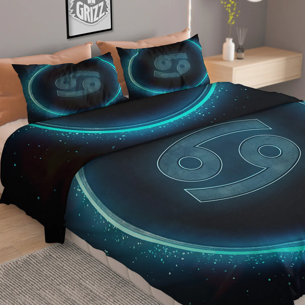 Zodiac Sign Blue Cancer Print Duvet Cover Bedding Set - Image 2