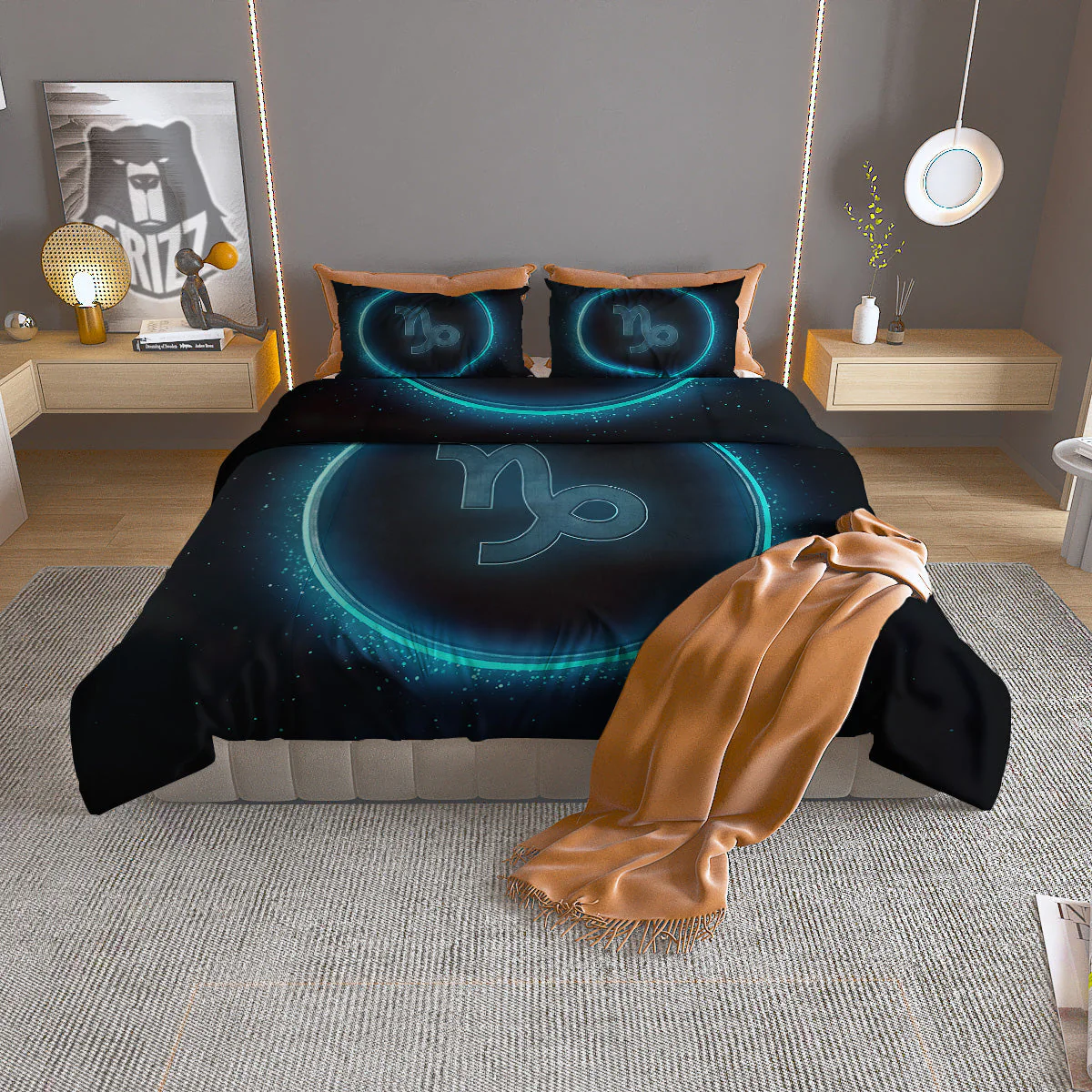 Zodiac Sign Blue Capricorn Print Duvet Cover Bedding Set