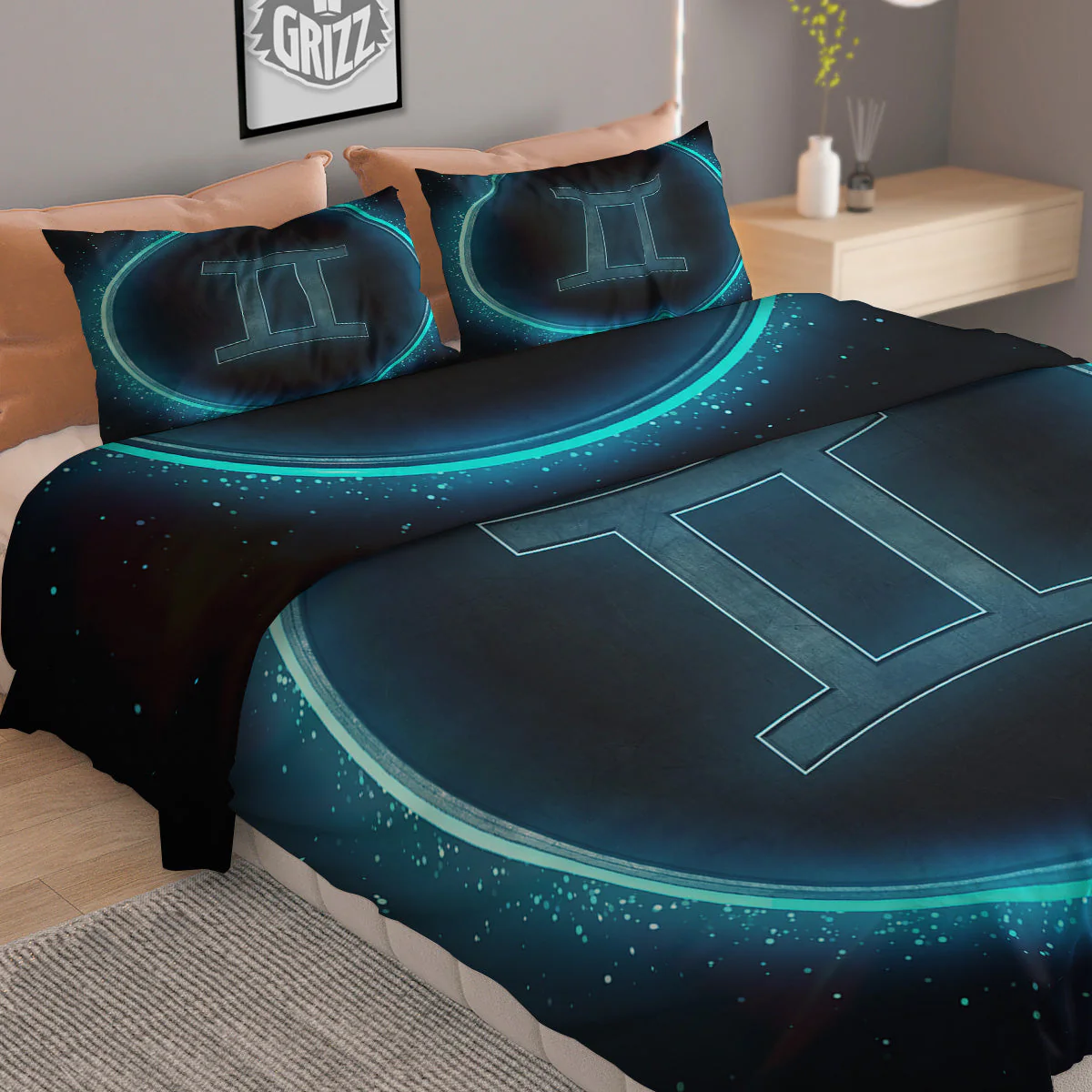 Zodiac Sign Blue Gemini Print Duvet Cover Bedding Set - Image 2