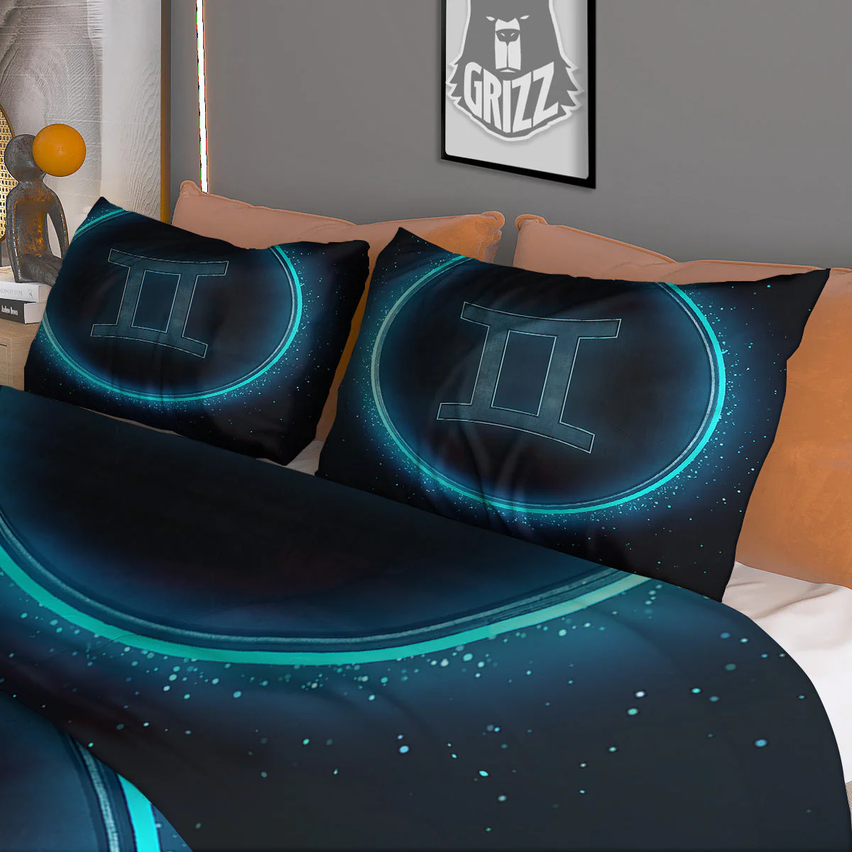 Zodiac Sign Blue Gemini Print Duvet Cover Bedding Set - Image 3