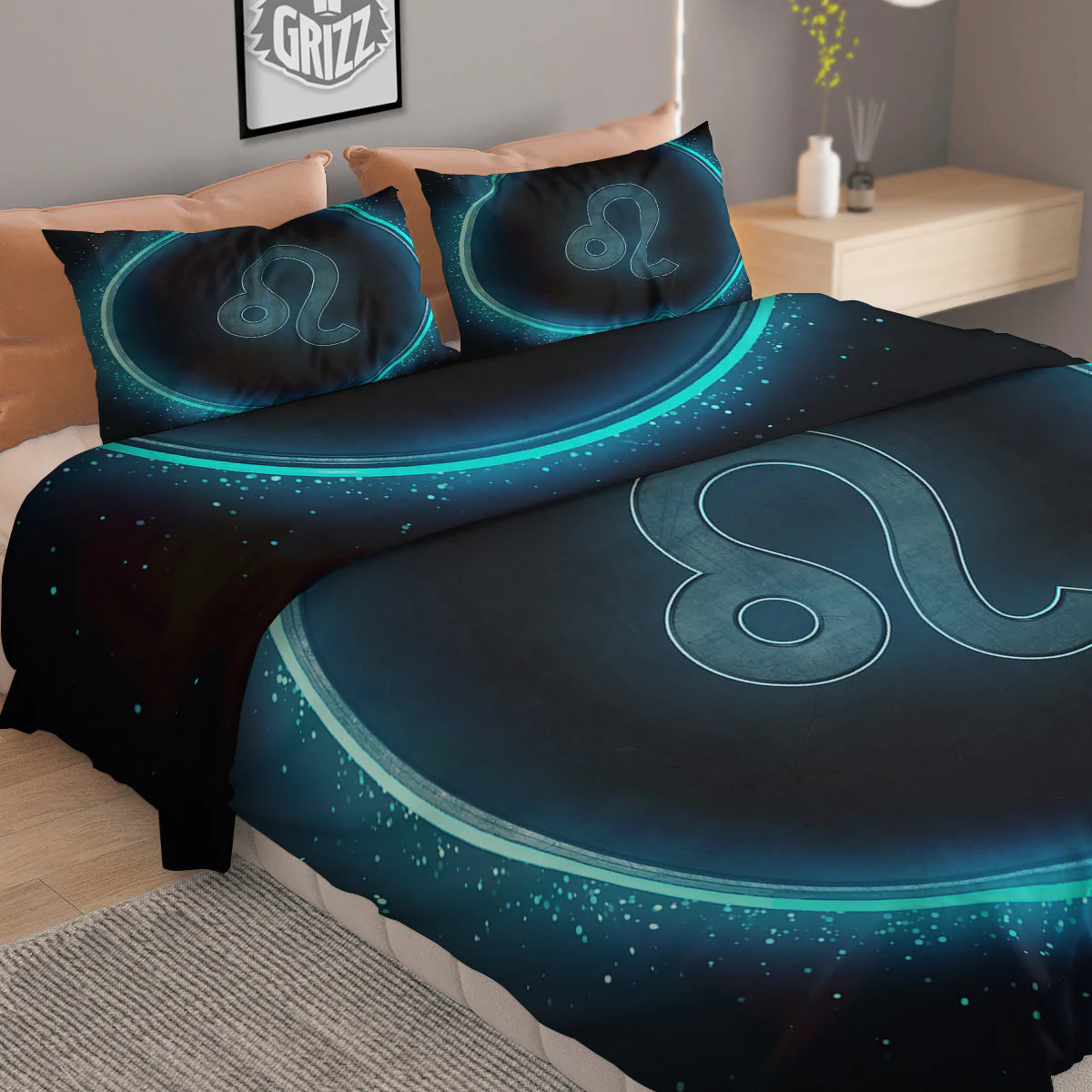 Zodiac Sign Blue Leo Print Duvet Cover Bedding Set - Image 2