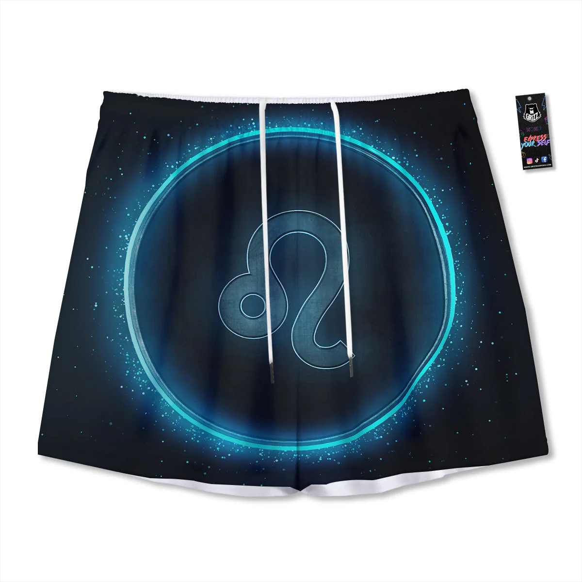 Zodiac Sign Blue Leo Print Mesh Shorts