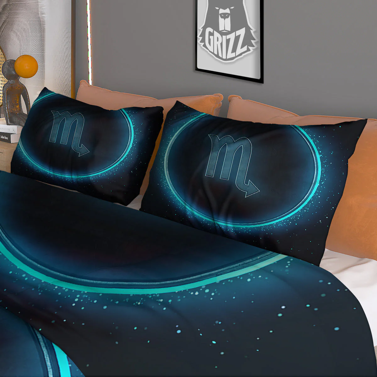Zodiac Sign Blue Scorpio Print Duvet Cover Bedding Set - Image 3