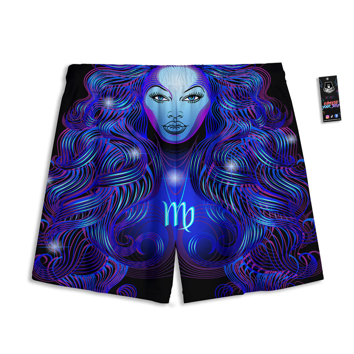 Zodiac Sign Blue Virgo Print Mesh Shorts - Image 2