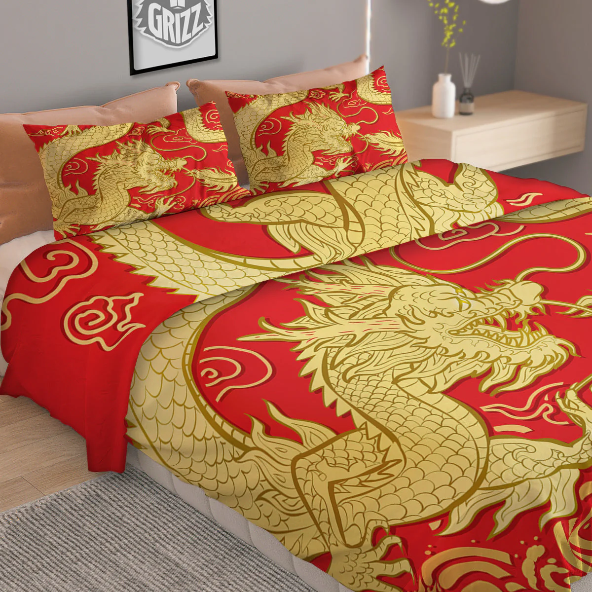Zodiac Sign Chinese Dragon Print Duvet Cover Bedding Set - Image 2