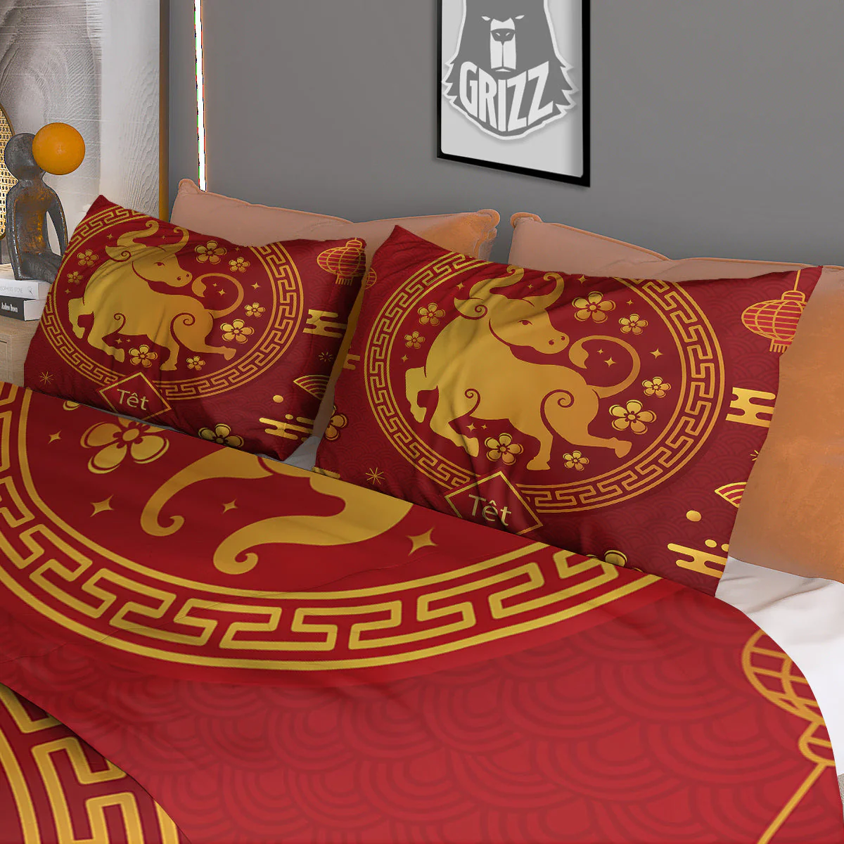 Zodiac Sign Chinese Ox Print Duvet Cover Bedding Set - Image 3