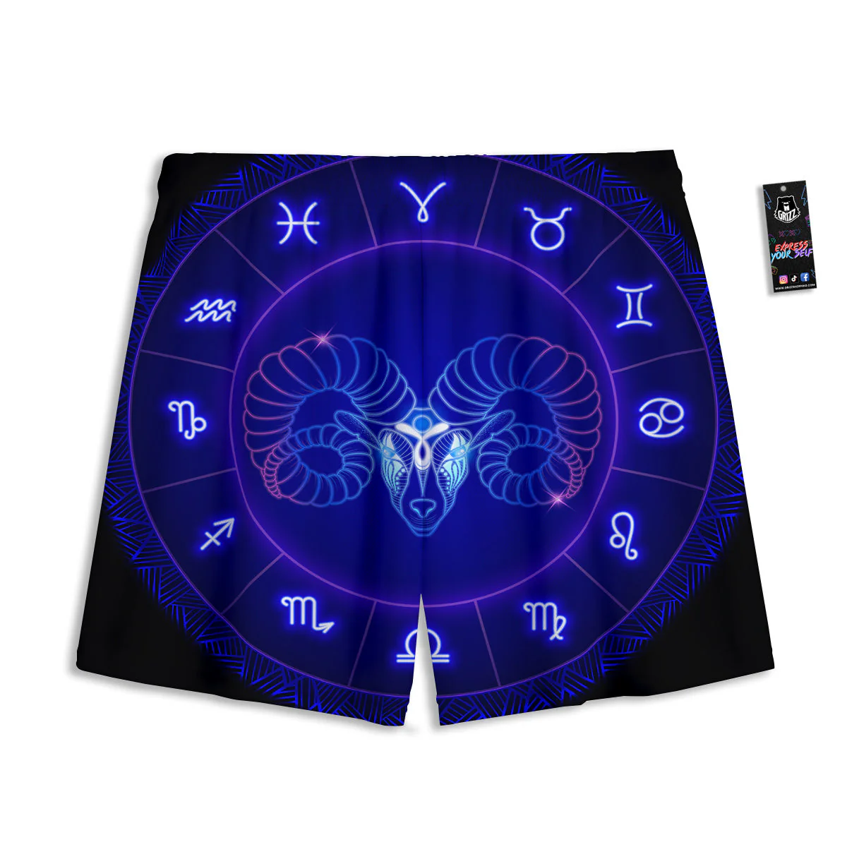 Zodiac Sign Dark Aries Print Mesh Shorts - Image 2