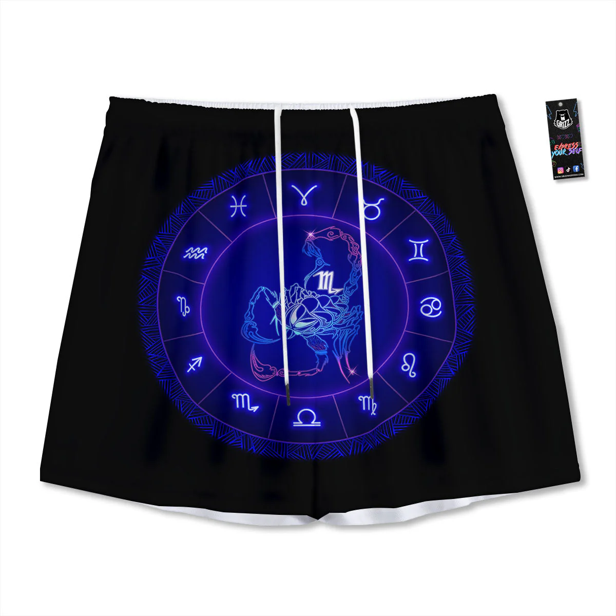 Zodiac Sign Dark Scorpio Print Mesh Shorts