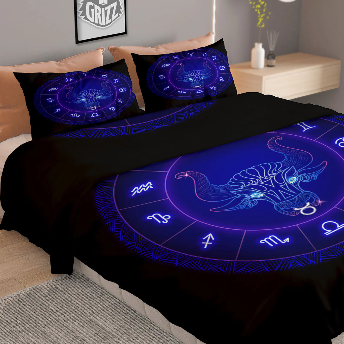 Zodiac Sign Dark Taurus Print Duvet Cover Bedding Set - Image 2