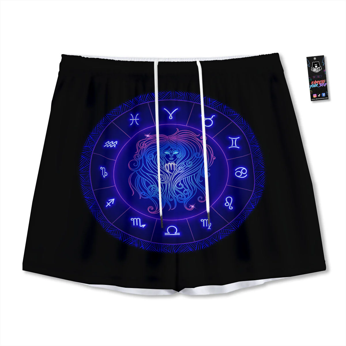 Zodiac Sign Dark Virgo Print Mesh Shorts