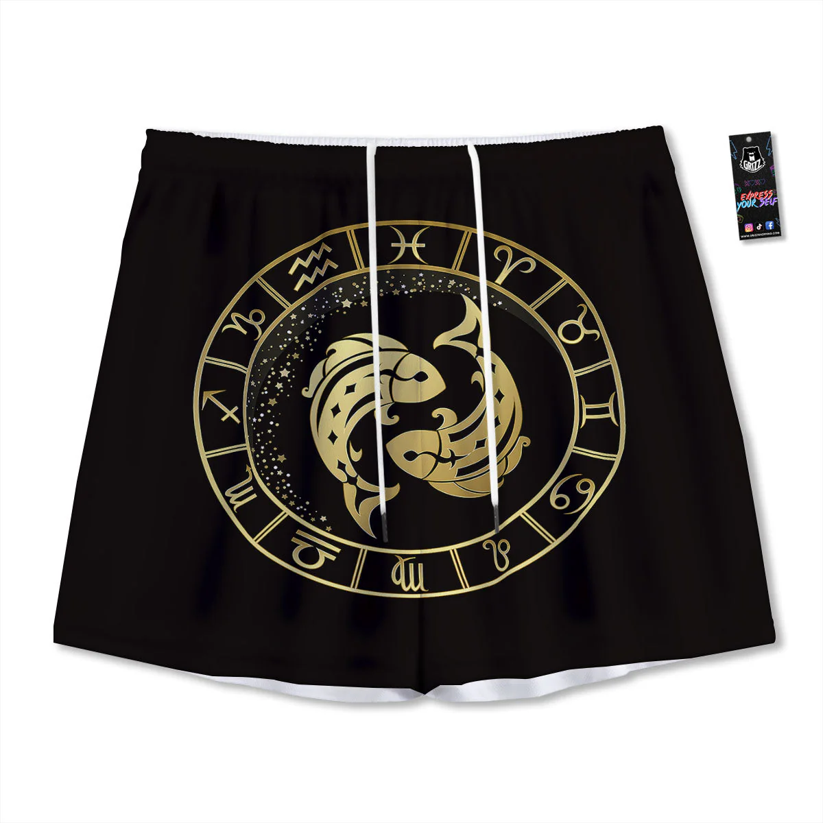 Zodiac Sign Golden Pisces Print Mesh Shorts