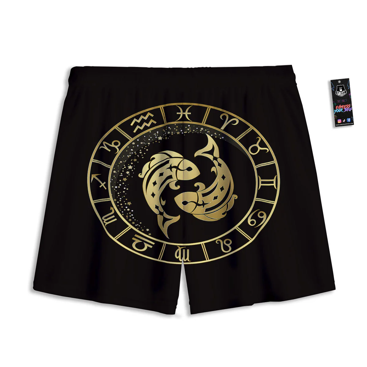 Zodiac Sign Golden Pisces Print Mesh Shorts - Image 2