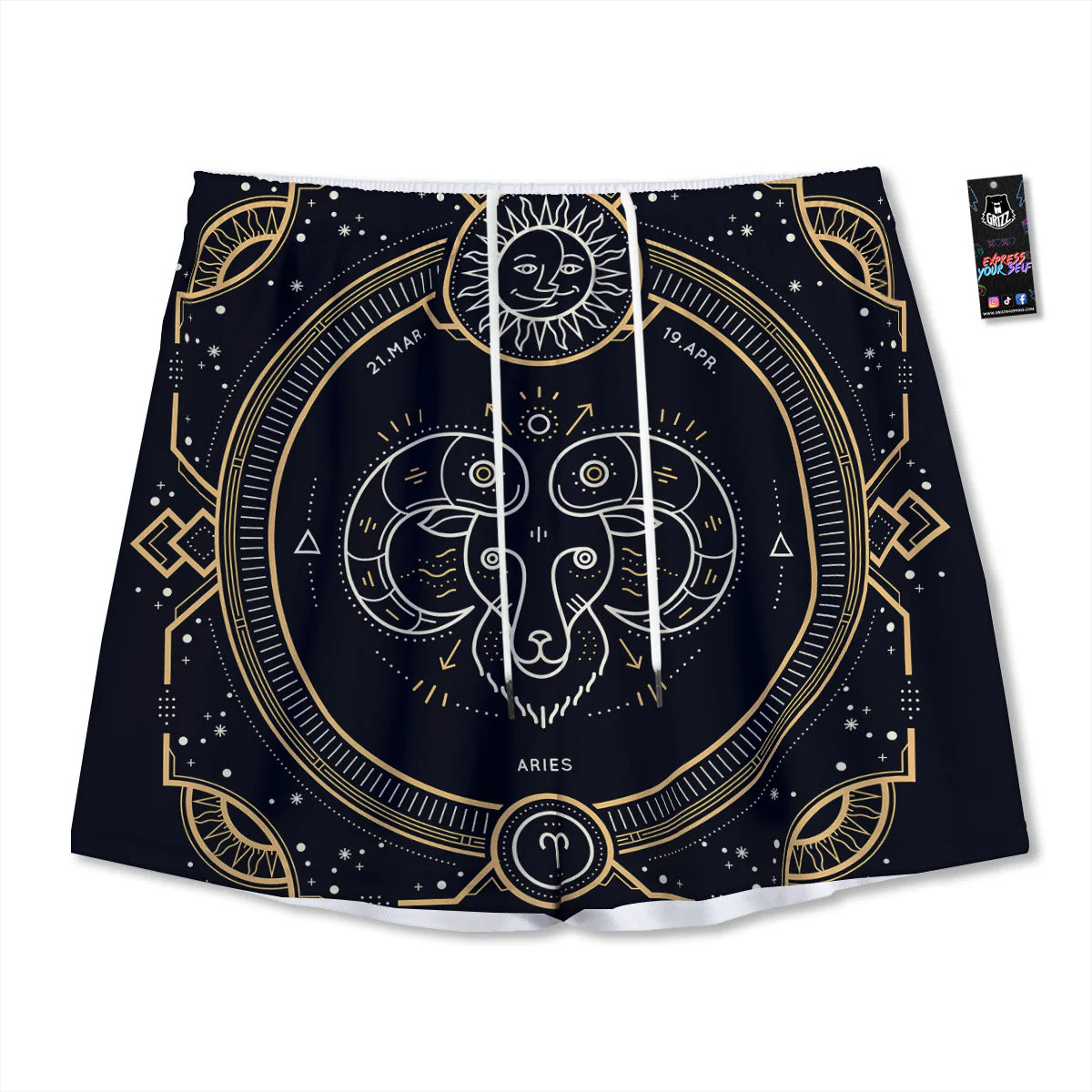 Zodiac Sign Vintage Aries Print Mesh Shorts