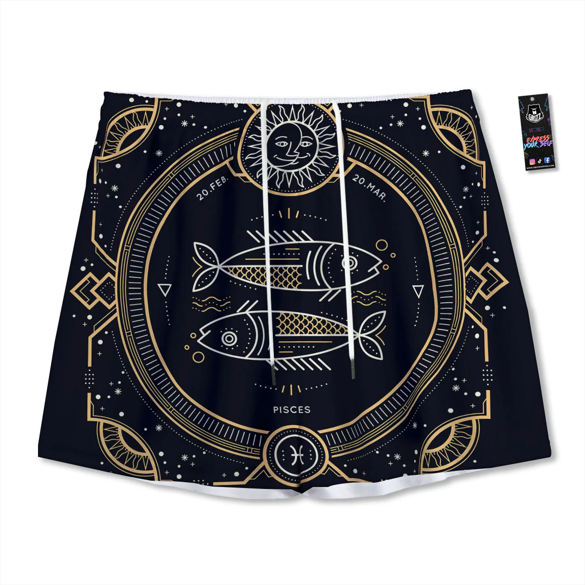 Zodiac Sign Vintage Pisces Print Mesh Shorts