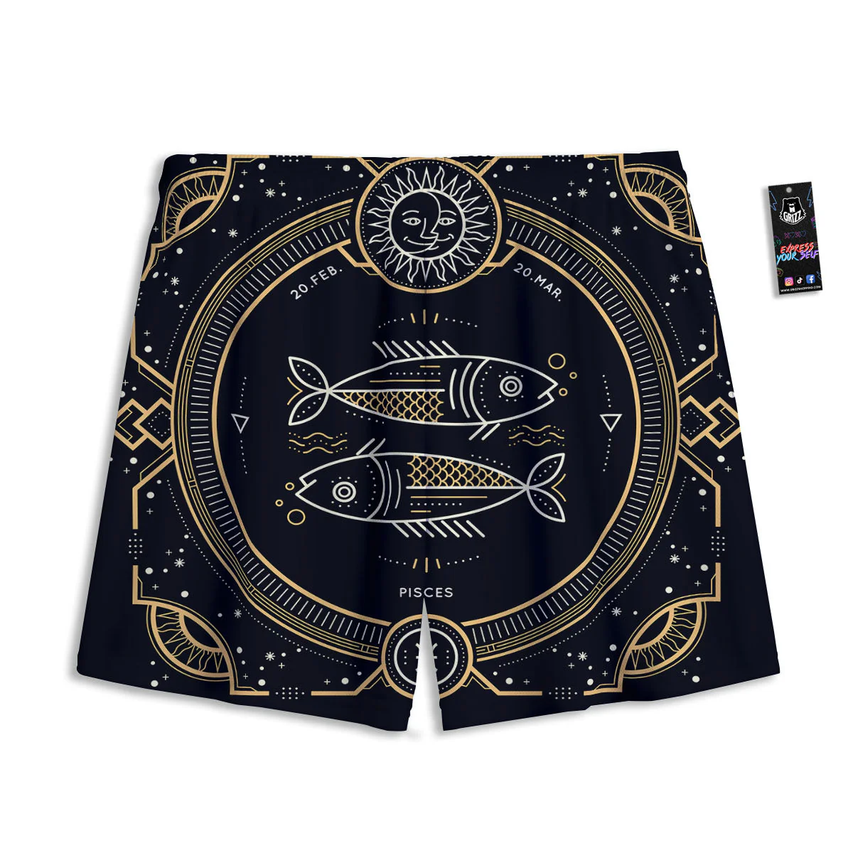 Zodiac Sign Vintage Pisces Print Mesh Shorts - Image 2
