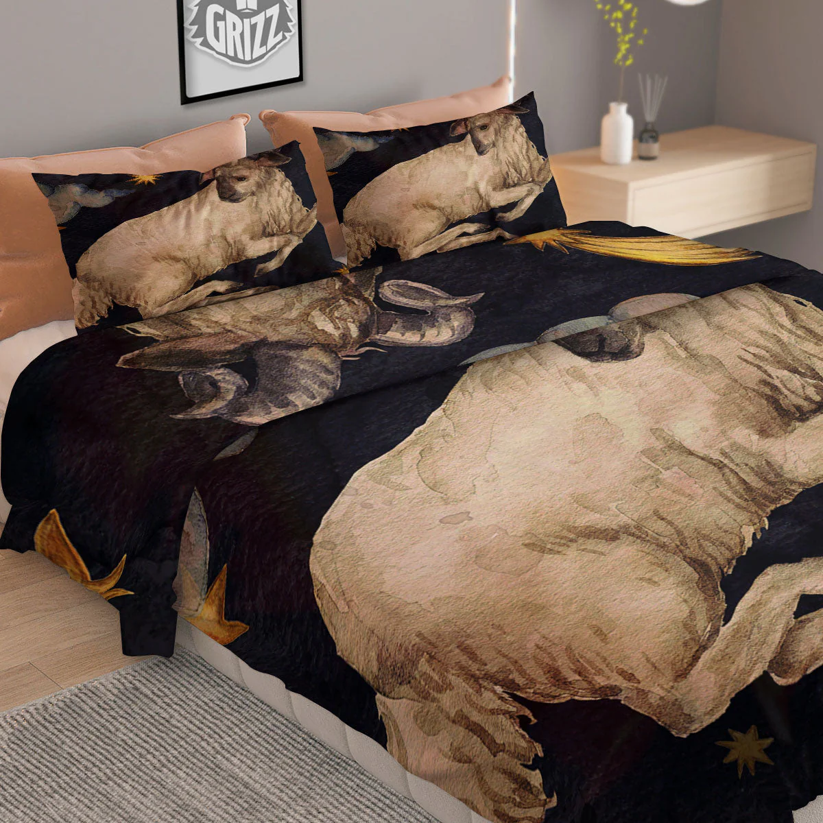 Zodiac Sign Watercolor Aries Print Duvet Cover Bedding Set - Image 2