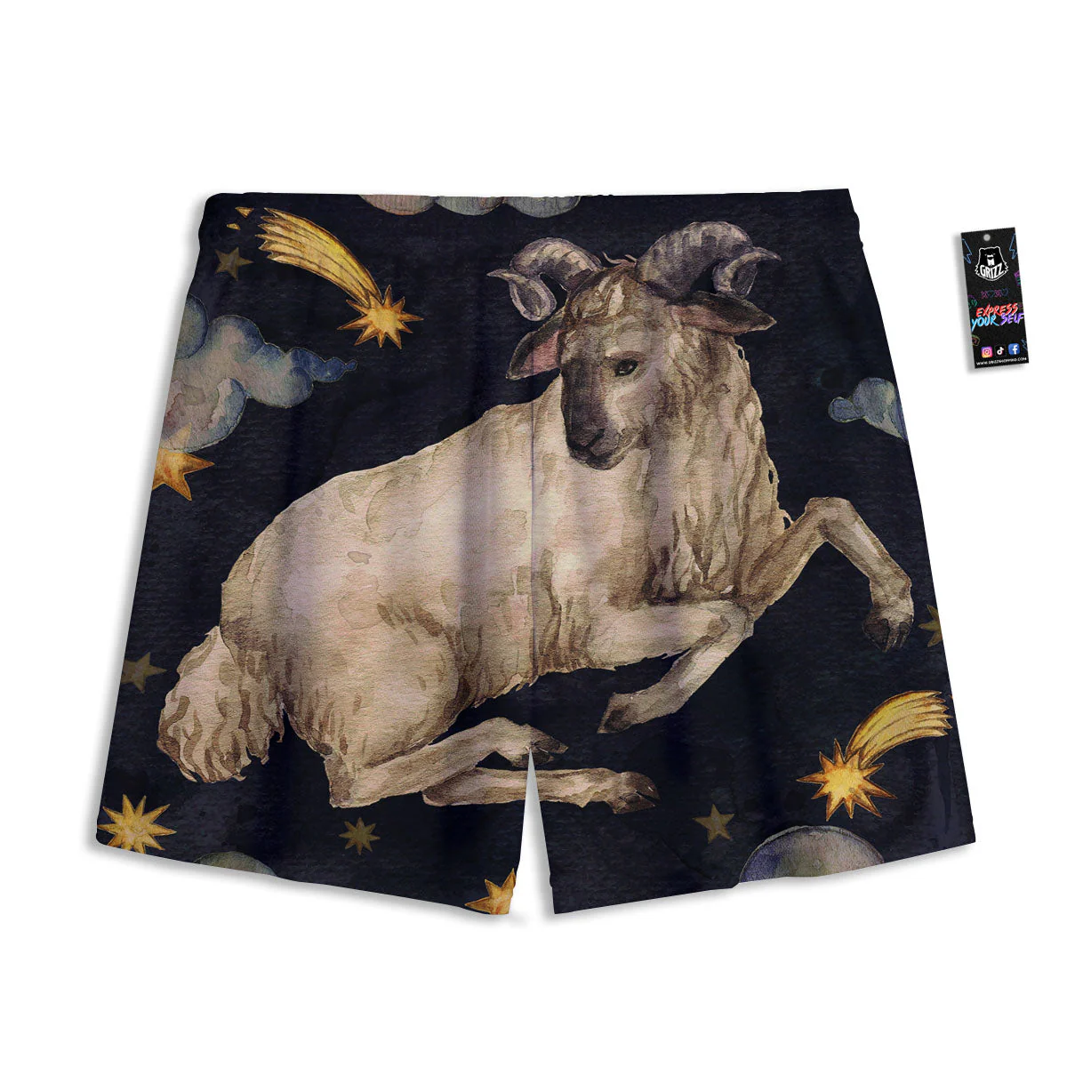 Zodiac Sign Watercolor Aries Print Mesh Shorts - Image 2