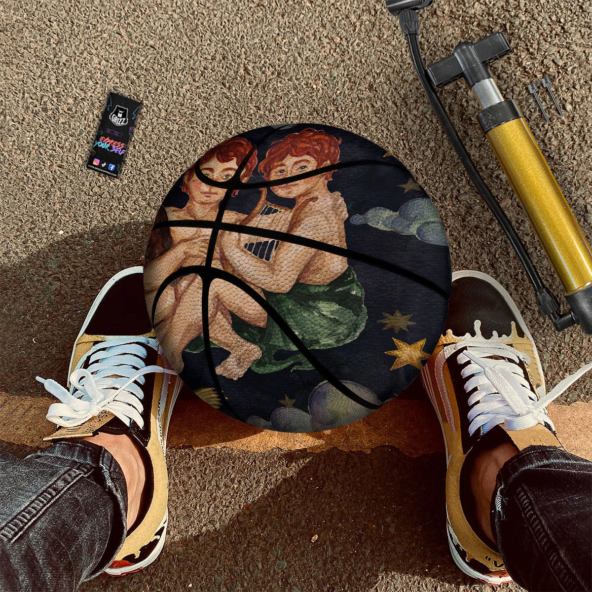 Zodiac Sign Watercolor Gemini Print Basketball - Image 2