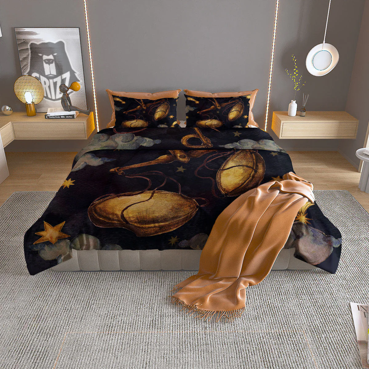 Zodiac Sign Watercolor Libra Print Duvet Cover Bedding Set